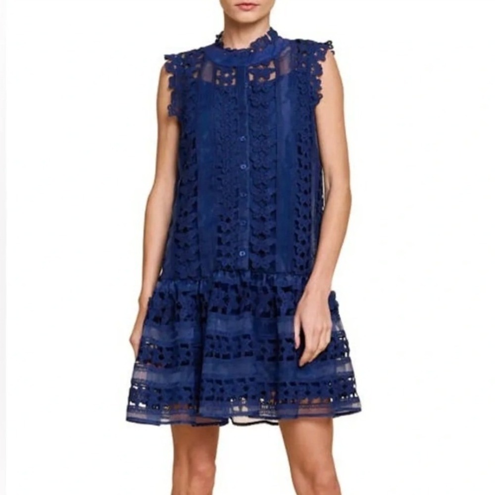 CIEBON Cara Butterfly Lace Shift Dress Small Navy Blue Boho Romantic Whimsical
